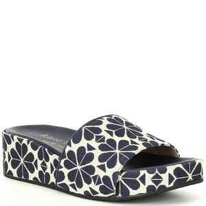Kate Spade Breeze Spade Flower Jacquard Platform Slide Sandals Navy Blue
